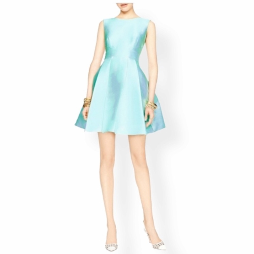 Kate Spade Bow-Embellished Open Back Teal Mini Holiday Party Dress - Picture 2 of 14
